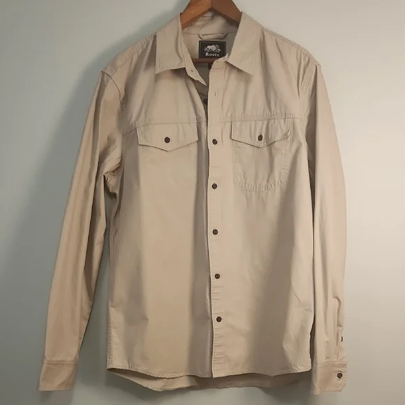 Roots Men's Beige Button-Down Shirt – Classic Utility Cotton - Picture 1 of 14